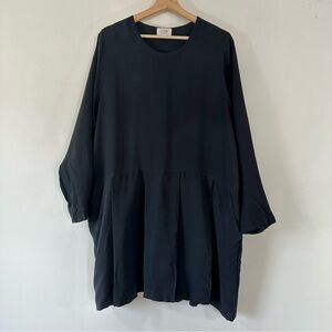 Flax By Angelheart Vintage Black Silk Tunic Top Lagenlook Large Pockets